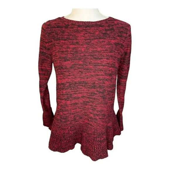 STYLE & CO. Petite Medium Red Marled Ribbed Ruffle-Hem Tunic Sweater - Picture 2 of 8